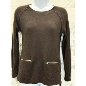 Cashmere Chocoloate Brown Zip Pocket Sweater XS Saks Fifth Avenue Quiet Luxury
